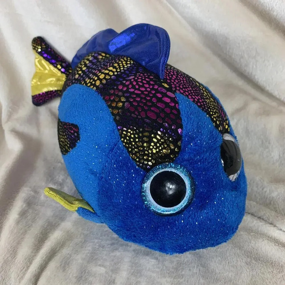 Other - TY BEANIE BOOS AQUA THE 8" BLUE METALLIC FISH PLUSH STUFFED ANIMAL 2017